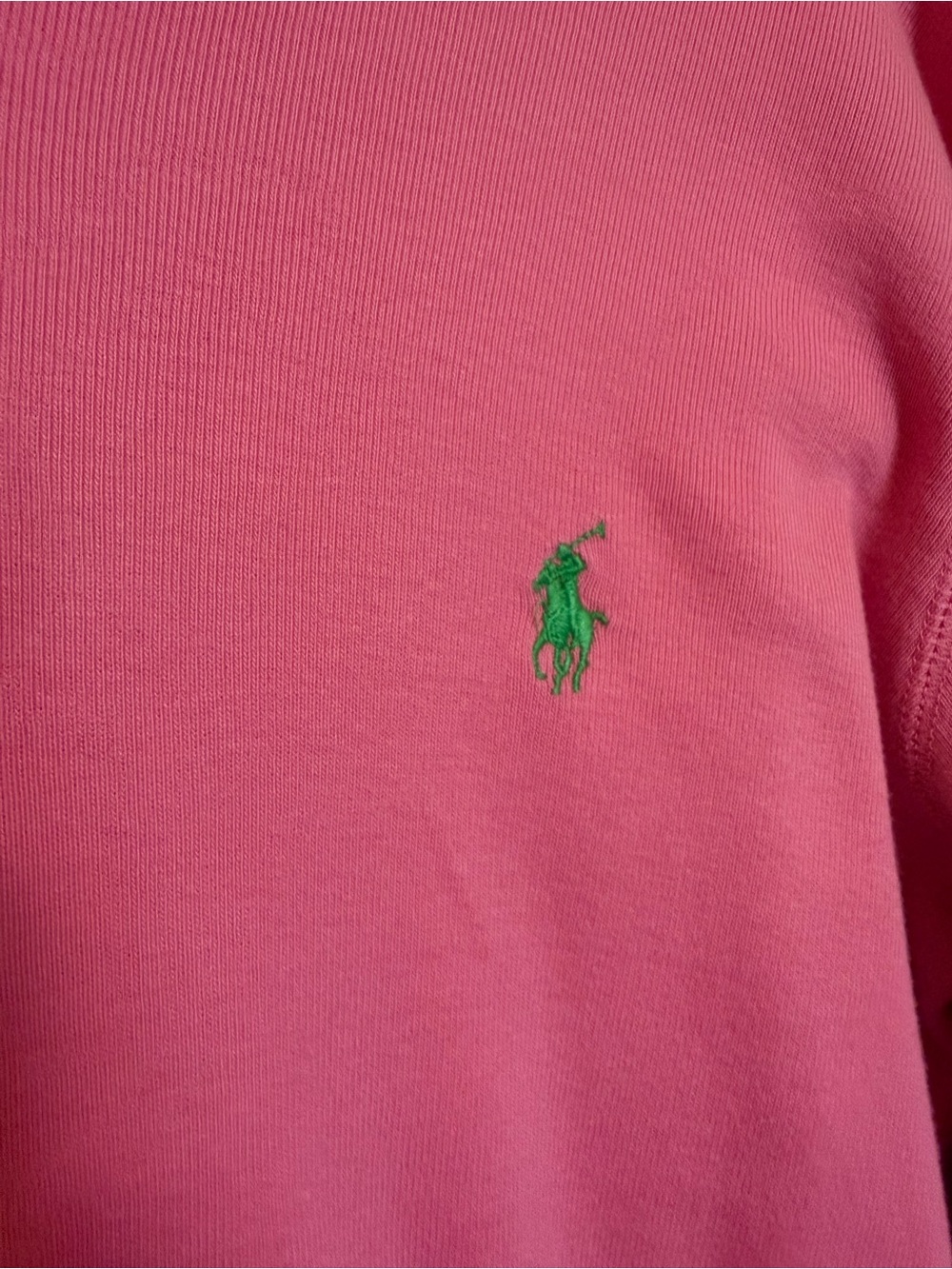 Vintage Ralph Lauren Women’s Bright Pink Long Sleeve Crewneck with Green Pony - Picture 3 of 5